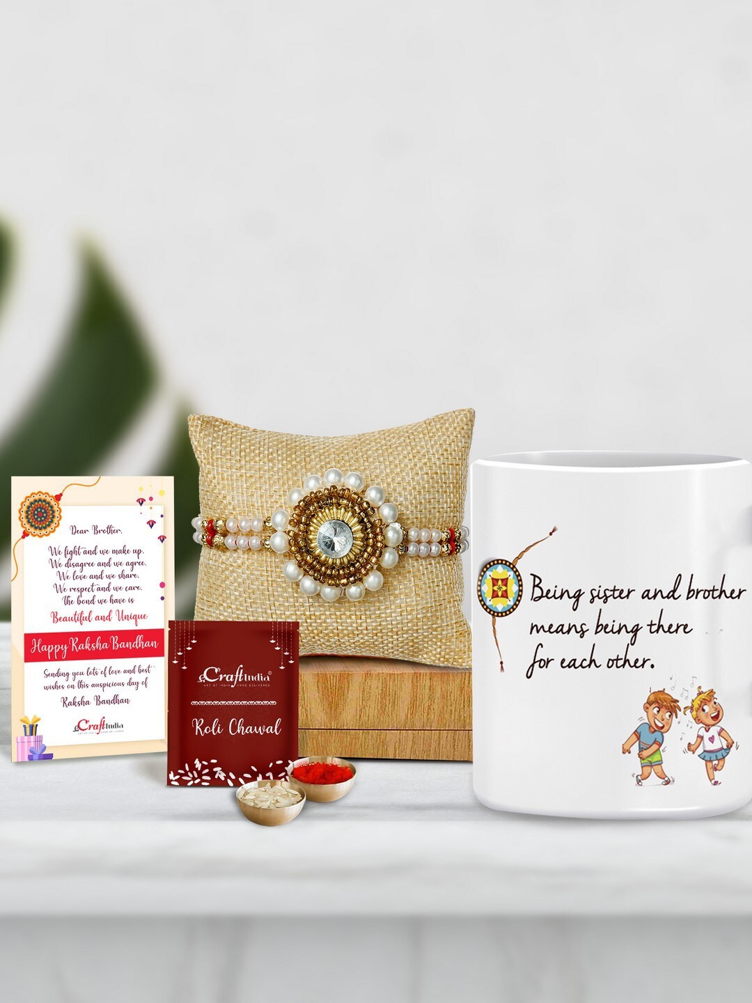 

eCraftIndia Gold-Toned & White Rakhi Gift Set