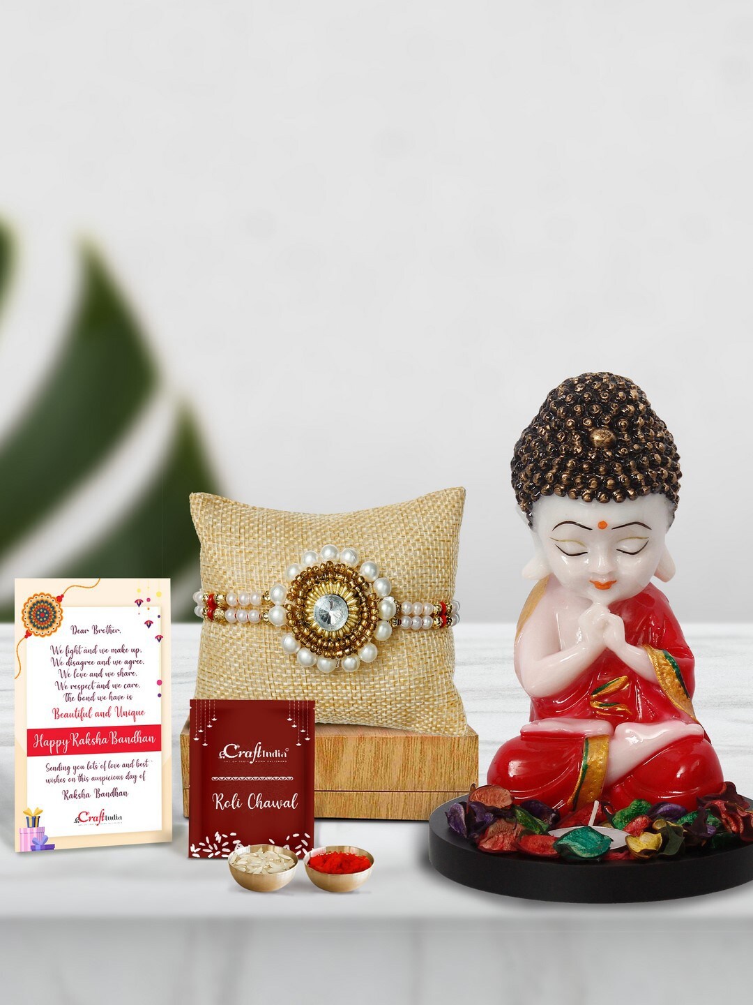 

eCraftIndia White & Gold-Toned Rakhi Gift Set