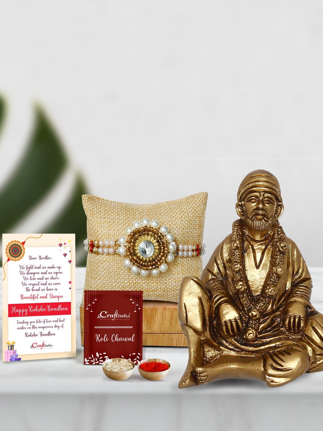 

eCraftIndia Gold-Toned & White Rakhi Gift Set