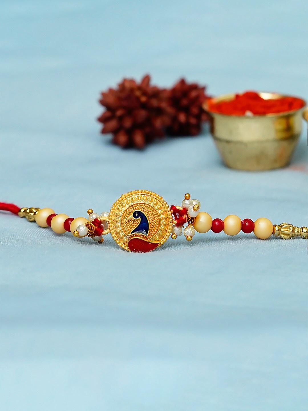 

eCraftIndia Gold-Toned & Red Rakhi Gift Set