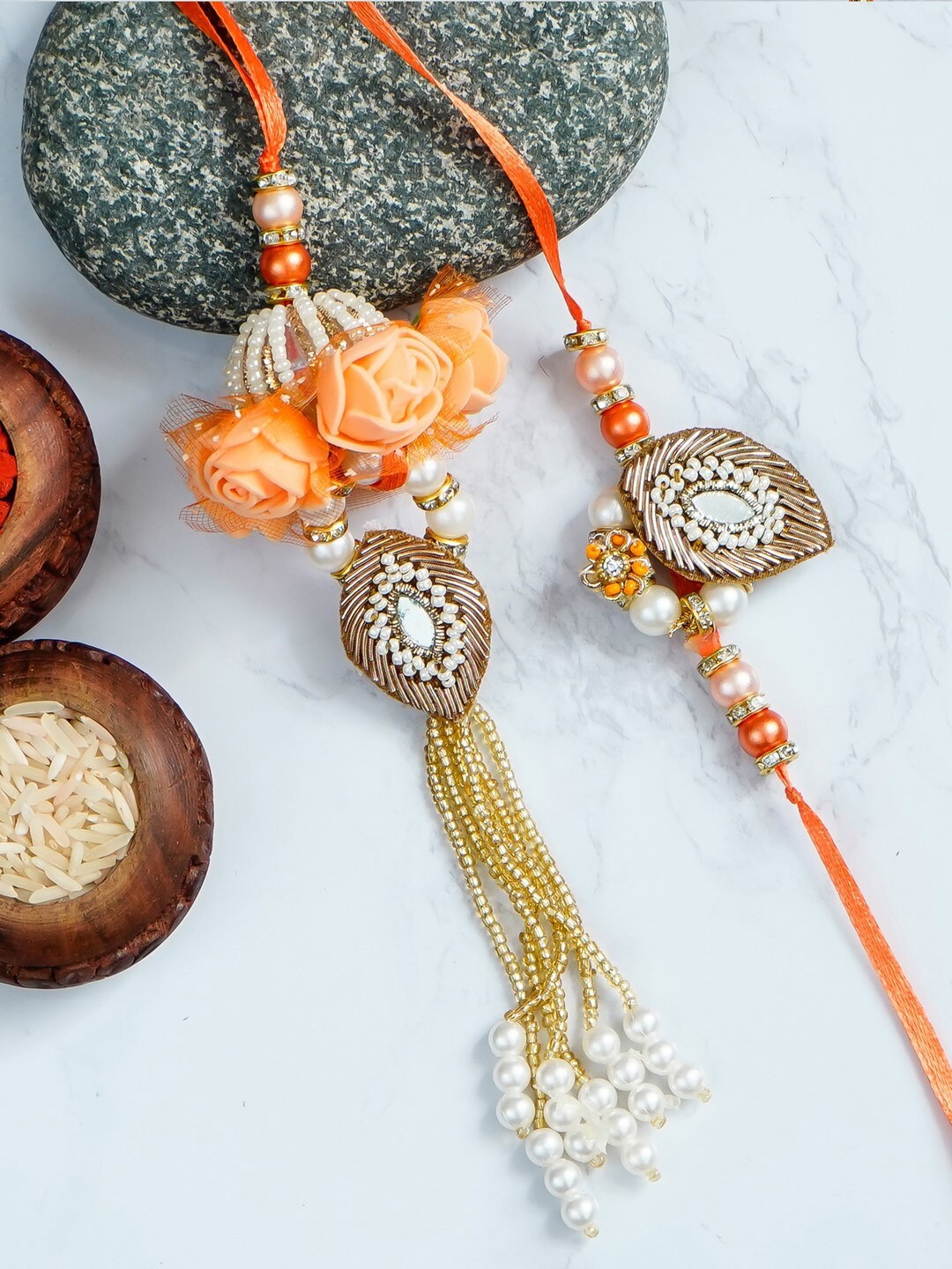 

eCraftIndia Multicoloured Handcrafted Bhaiya Bhabhi Rakhi Gift Set, Multi