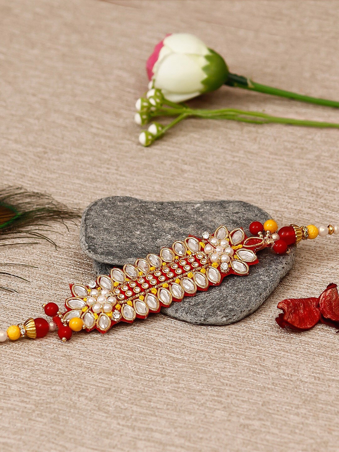 

eCraftIndia Gold-Toned & Red Designer Rakhi, Rose gold