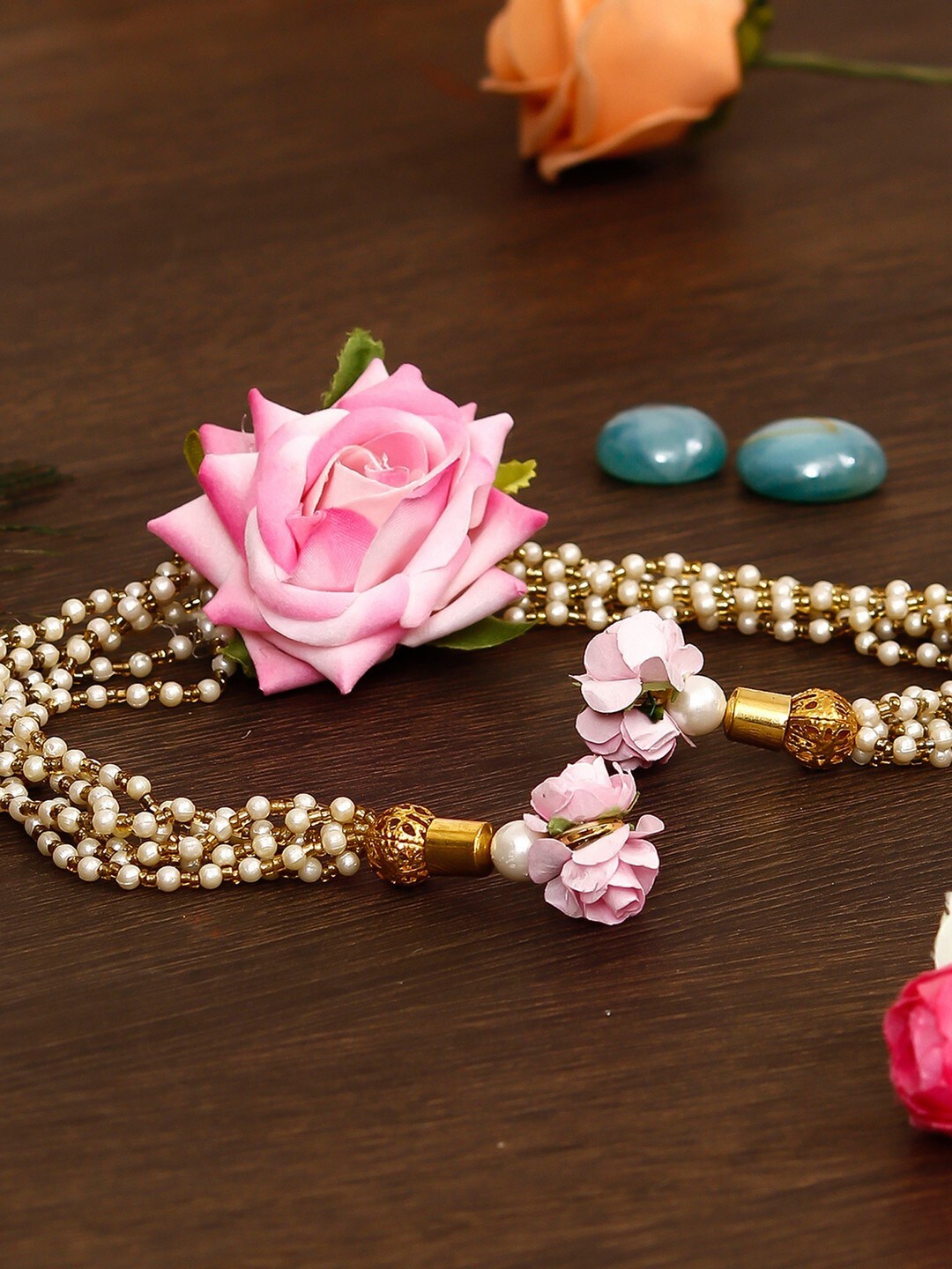 eCraftIndia Pink & White Handcrafted Floral Bhabhi Rakhi Gift Set
