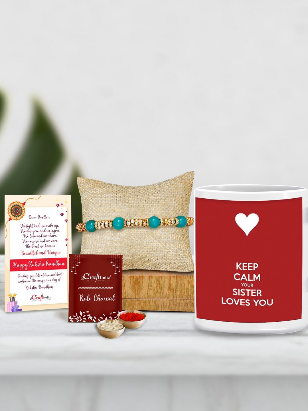 

eCraftIndia Gold-Toned & Green Rakhi Gift Set