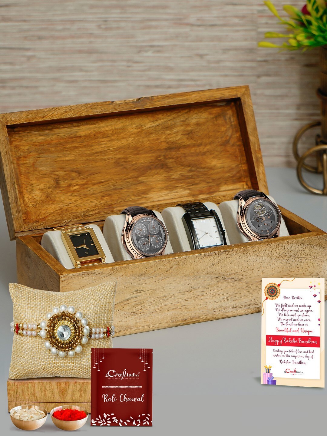 

eCraftIndia Gold-Toned & White Pearl Beaded Rakhi Gift Set