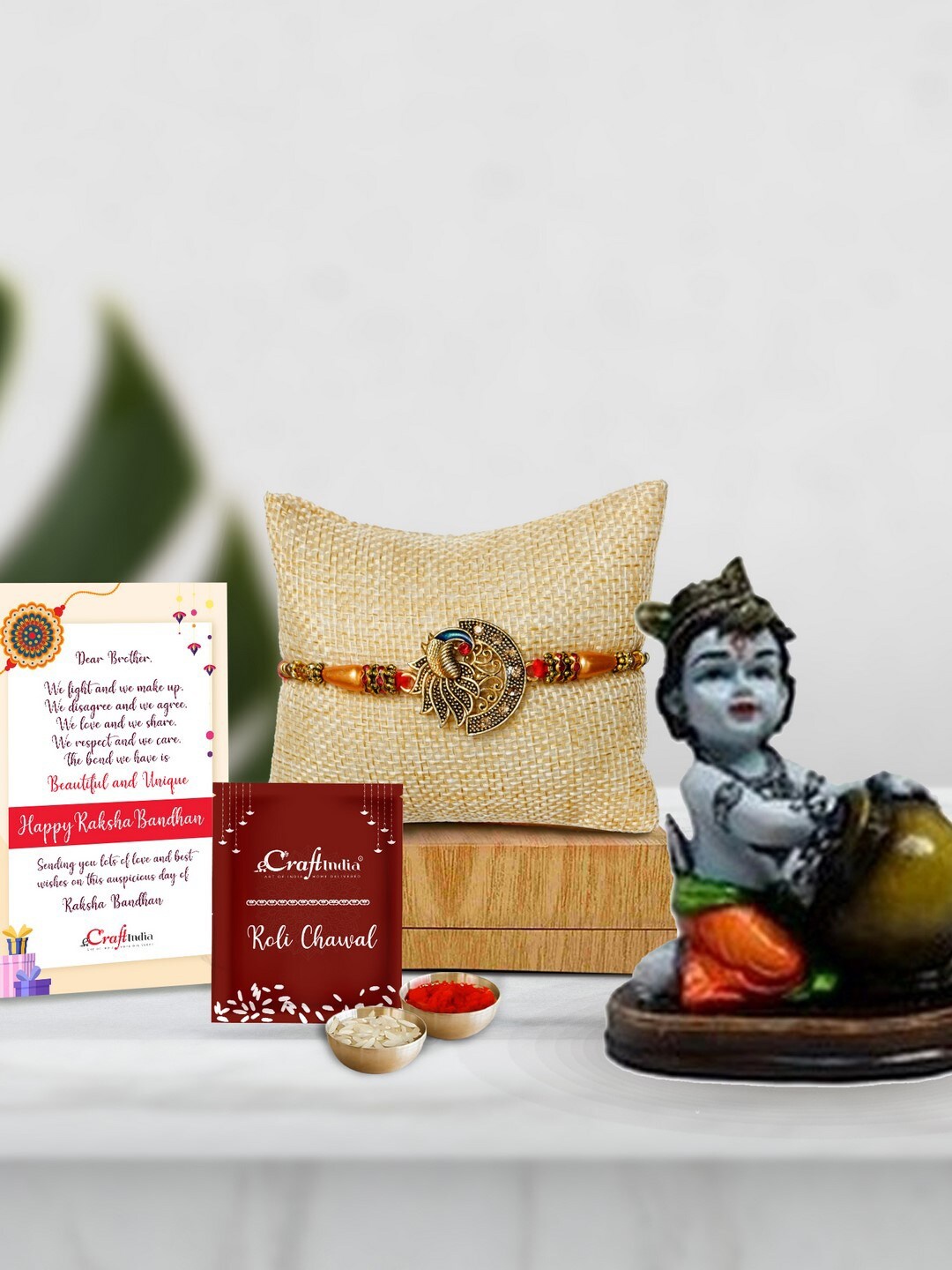 

eCraftIndia Gold-Toned & Grey Rakhi Gift Set