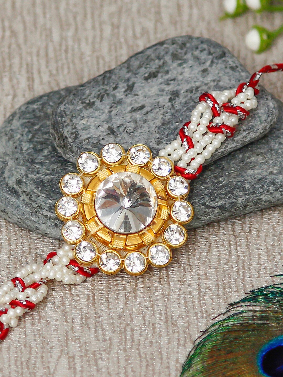 

eCraftIndia Gold-Toned & White Rakhi Gift Set