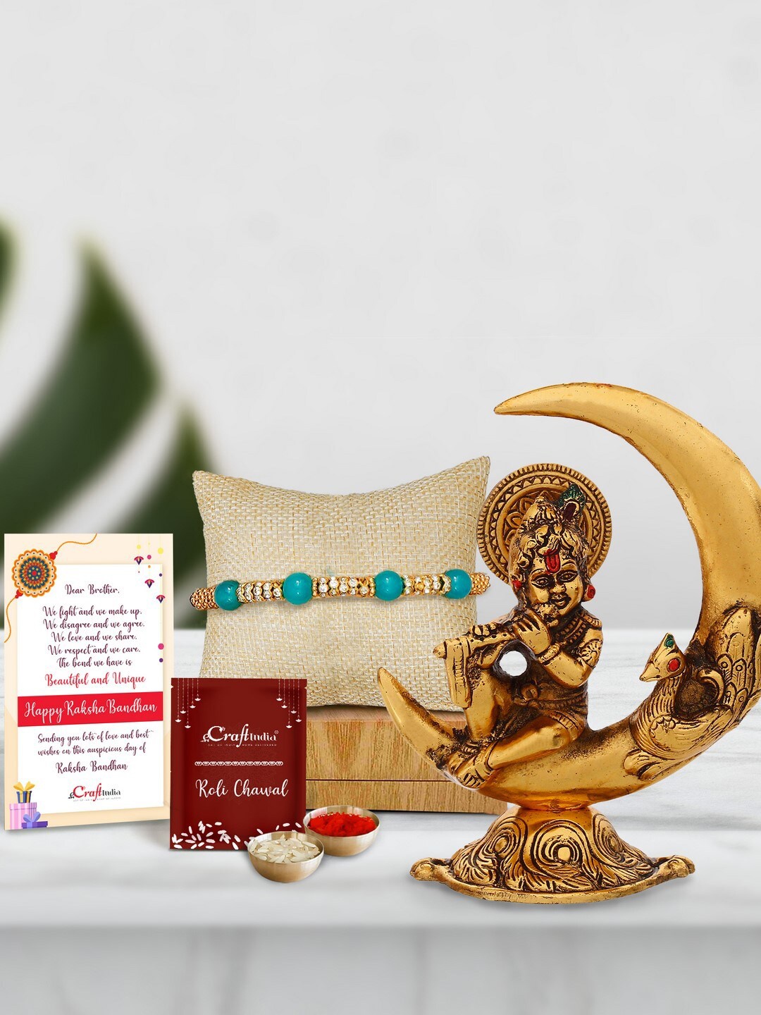 

eCraftIndia Gold-Toned & Green Rakhi Gift Set