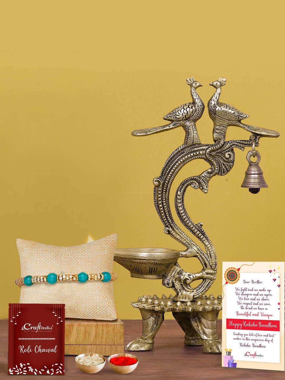 

eCraftIndia Gold-Toned & Green Rakhi Gift Set