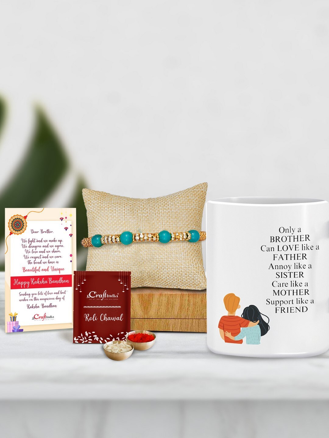 

eCraftIndia Gold-Toned & Green Rakhi Gift Set