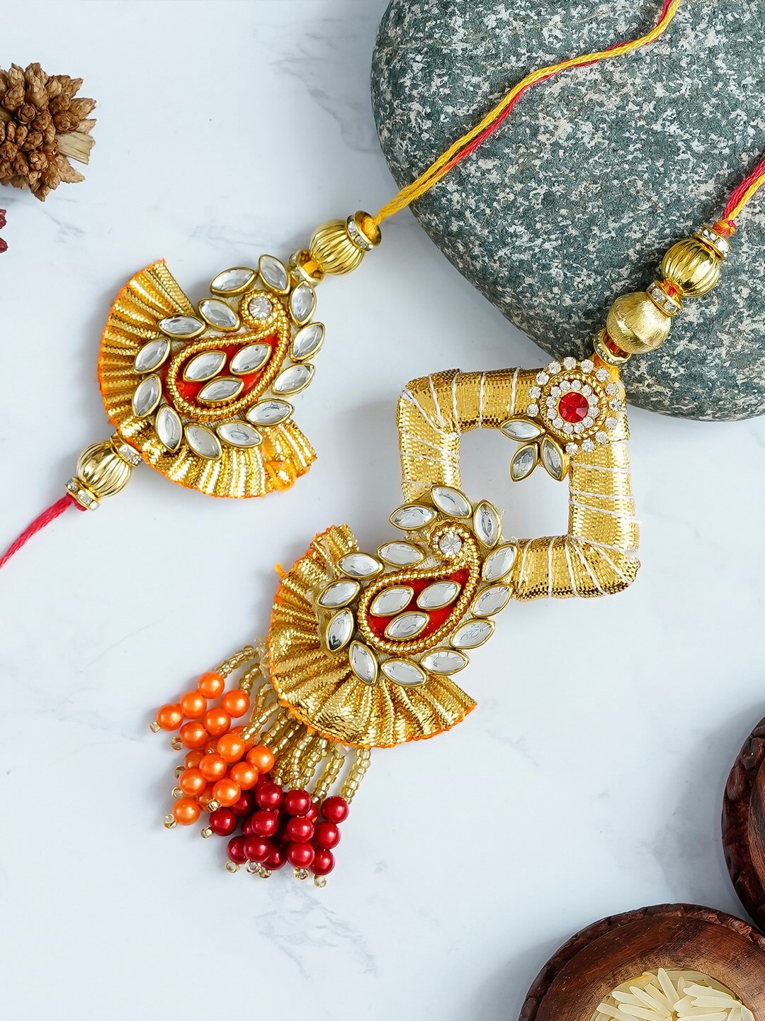 

eCraftIndia Multicoloured Handcrafted Bhaiya Bhabhi Rakhi Gift Set, Multi