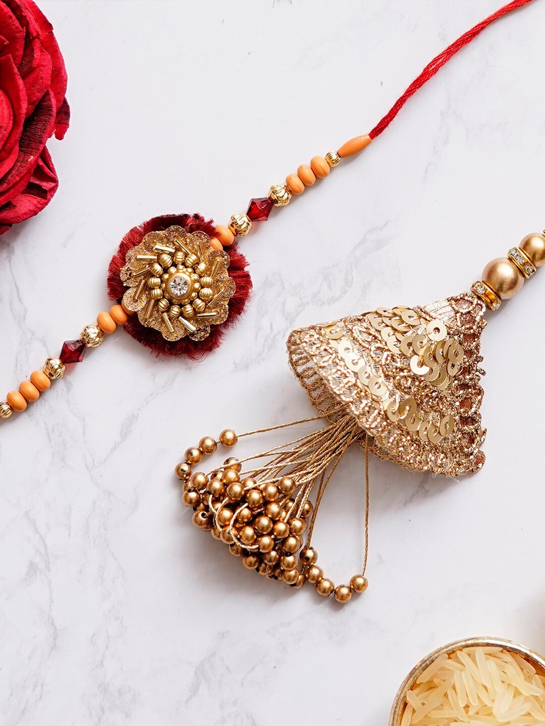 

eCraftIndia Gold-Toned Handcrafted Premium Bhaiya Bhabhi Rakhi Gift Set