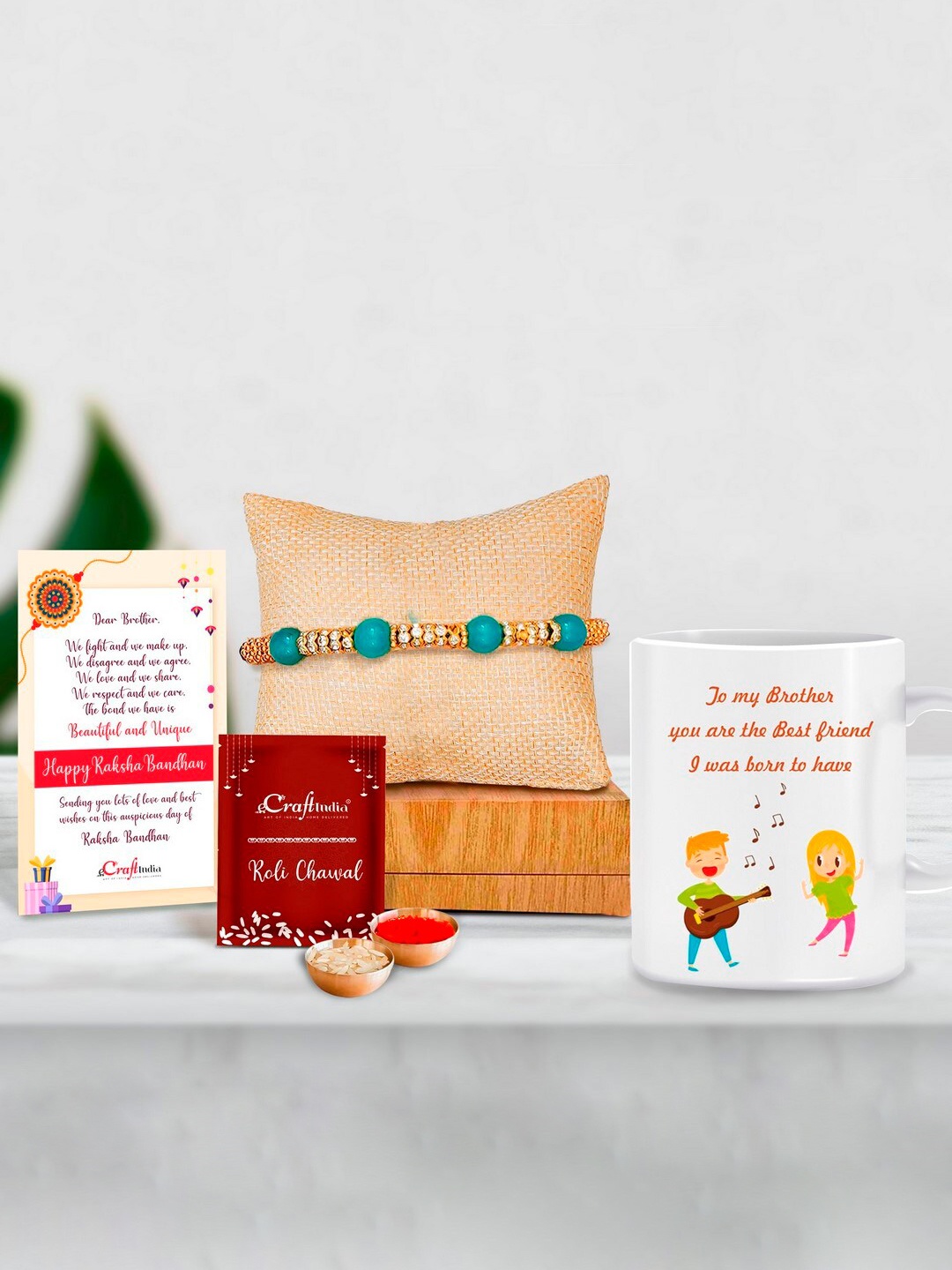 

eCraftIndia Gold-Toned & Green Rakhi Gift Set