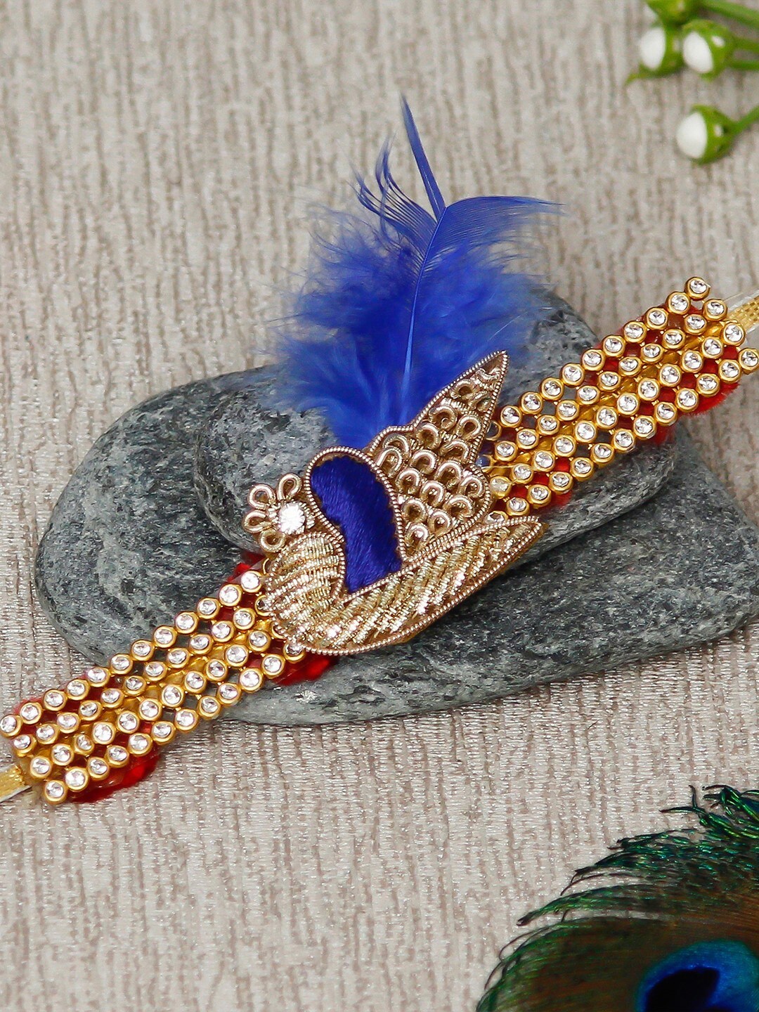 

eCraftIndia Gold-Toned & Blue Designer Studded Rakhi