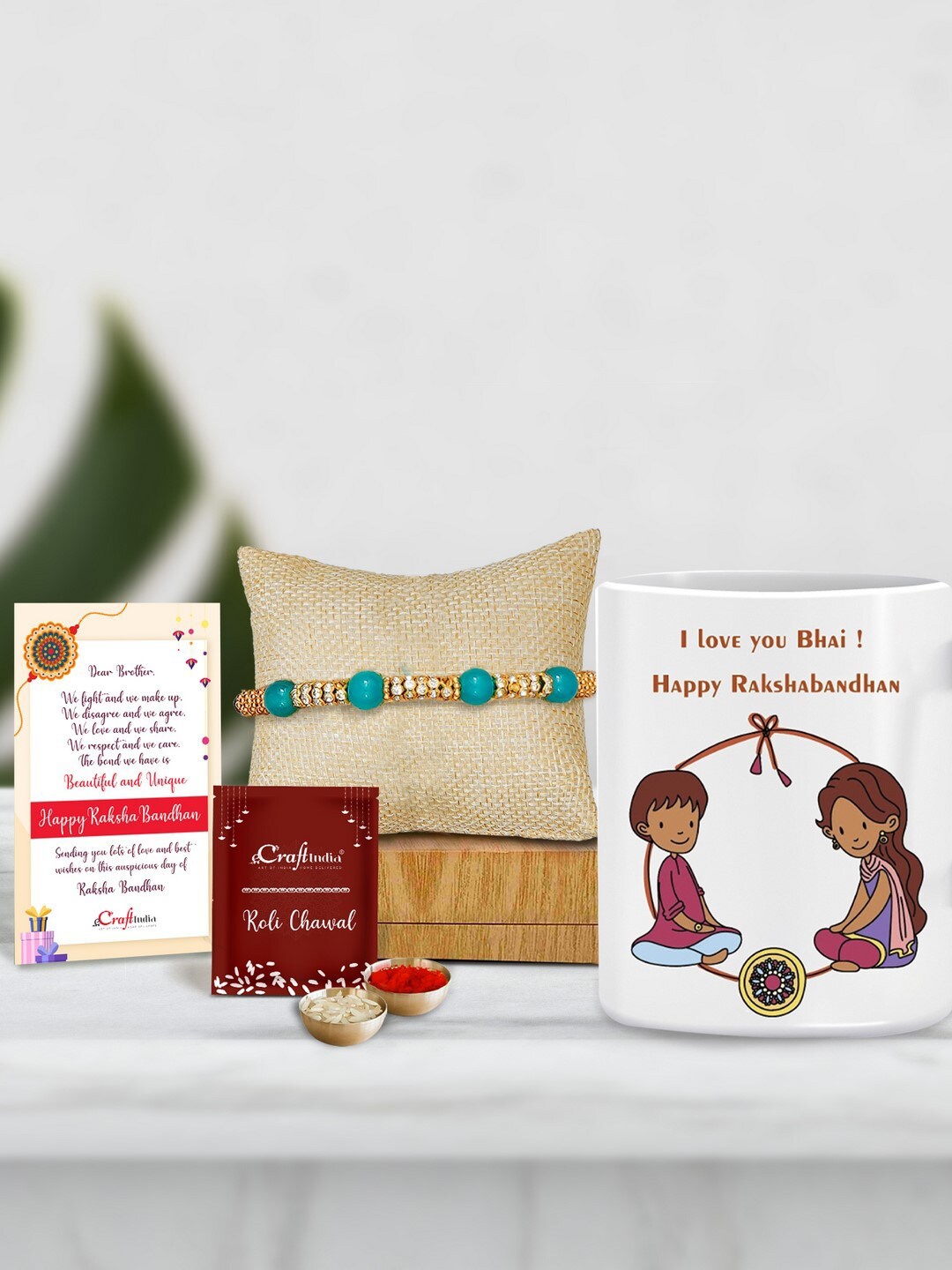 

eCraftIndia Gold-Toned & Green Rakhi Gift Set