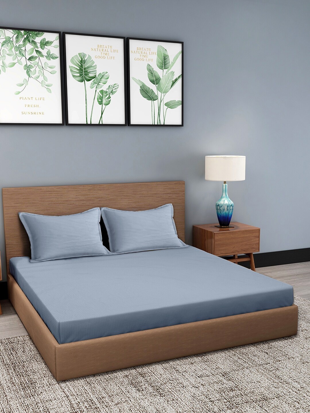 

Trident Blue 300 TC King Bedsheet with 2 Pillow Covers