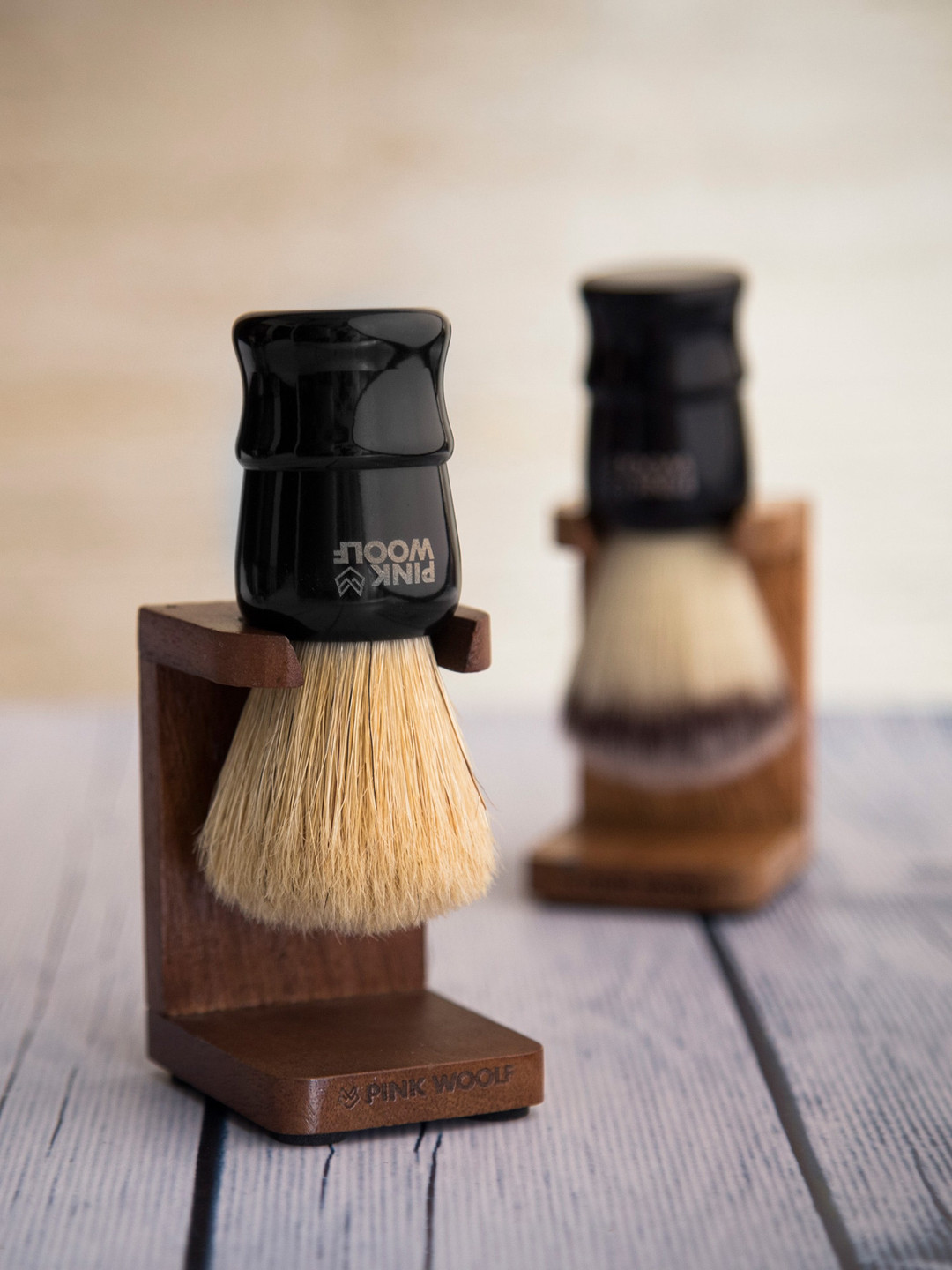 

PINK WOOLF Brown 2 Pc Boar Shaving Brush & Shaving Brush Stand for Bathroom