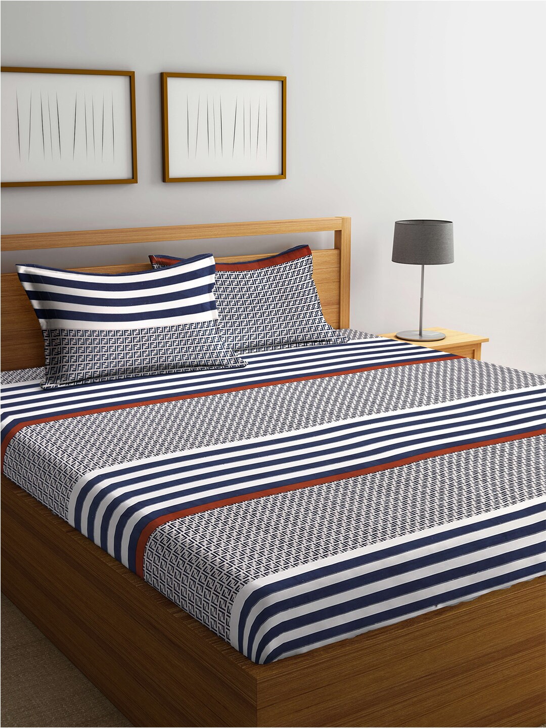 

KLOTTHE Black & Maroon Striped 210 TC King Bedsheet with 2 Pillow Covers