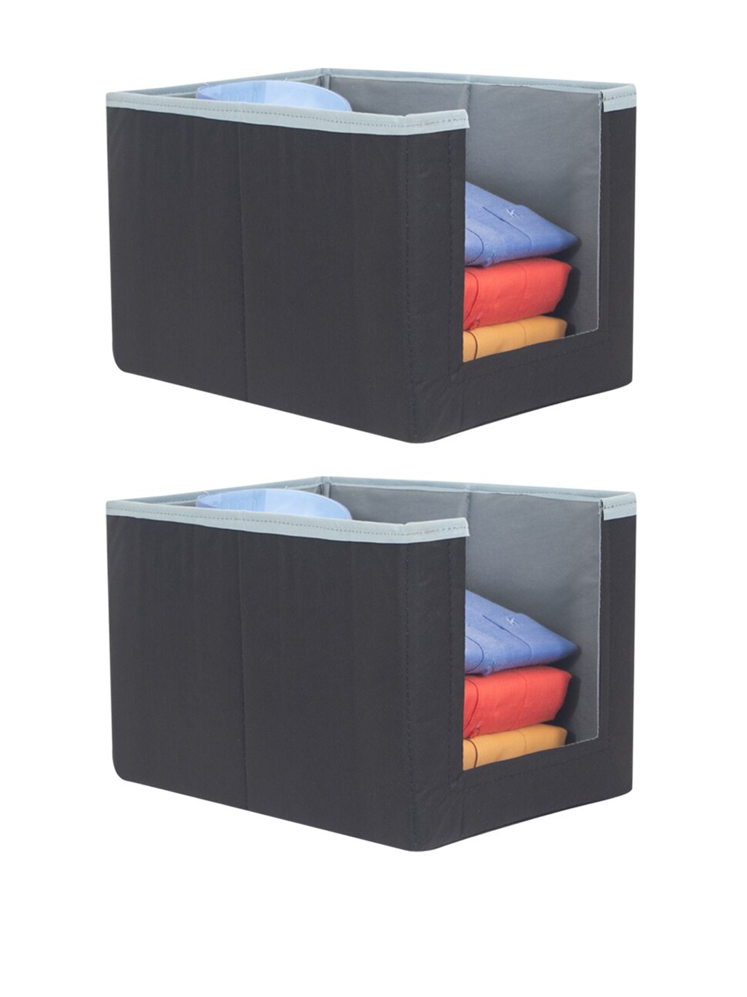 

prettykrafts Set Of 2 Grey Solid Foldable Rectangle Shirt Stacker Organisers