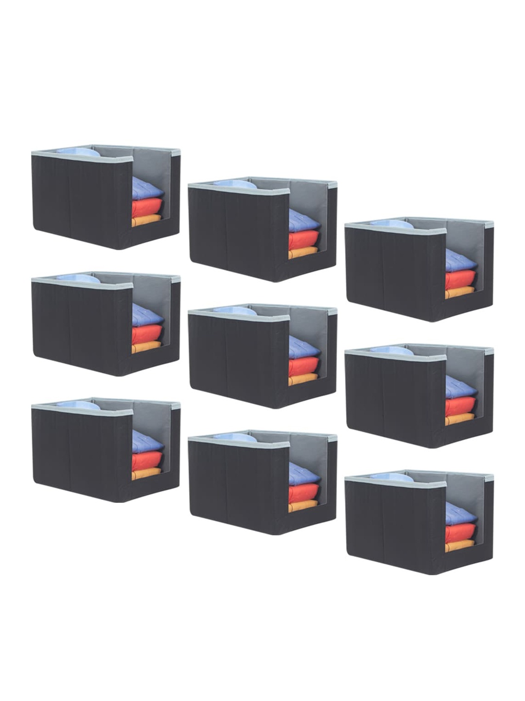 

prettykrafts Set Of 6 Black & Grey Solid Foldable Shirt Stacker Wardrobe Organizers