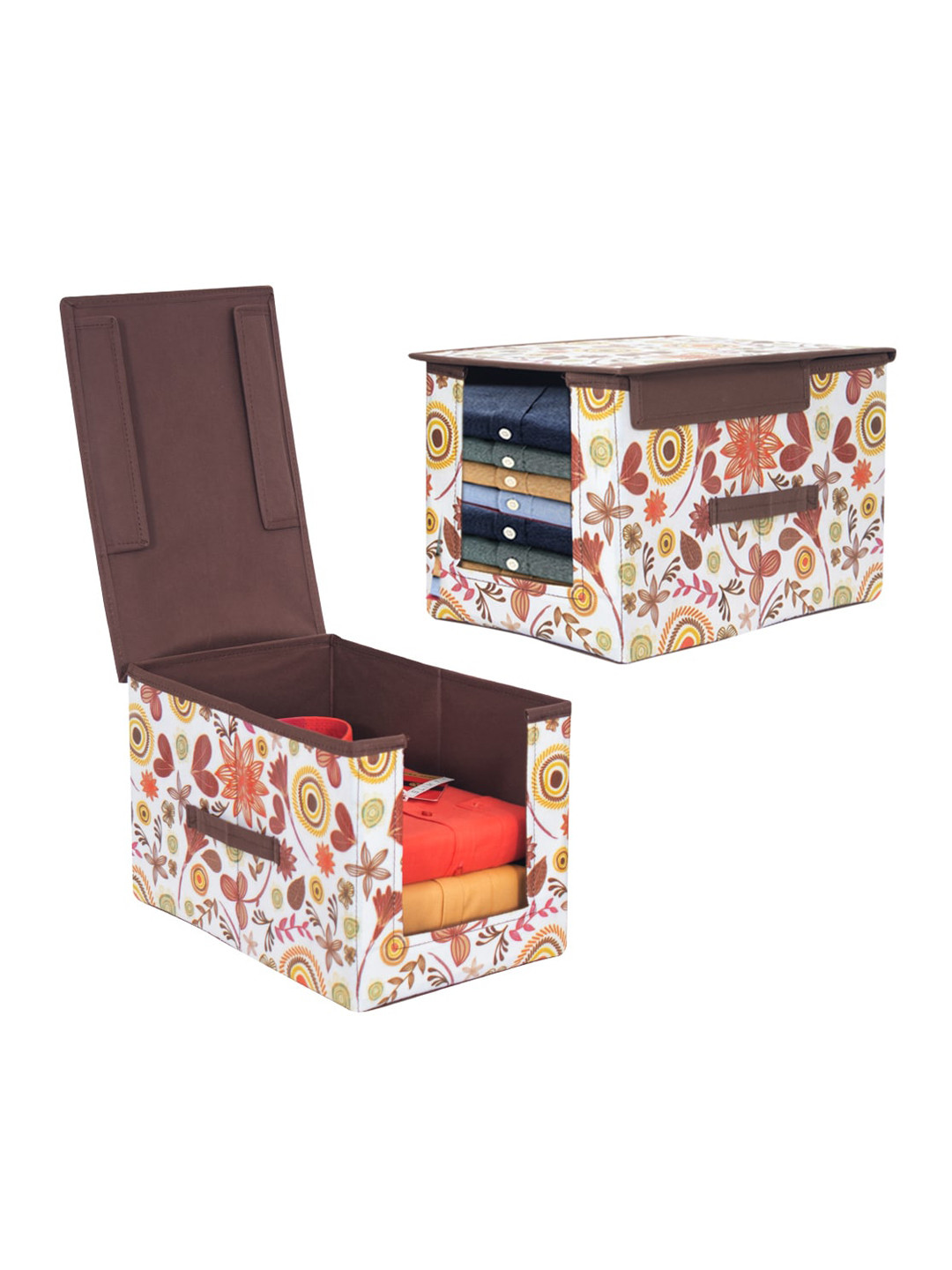 

prettykrafts Multicolored Flower Foldable Rectangle Shirt Stacker Organisers With Handles, Multi