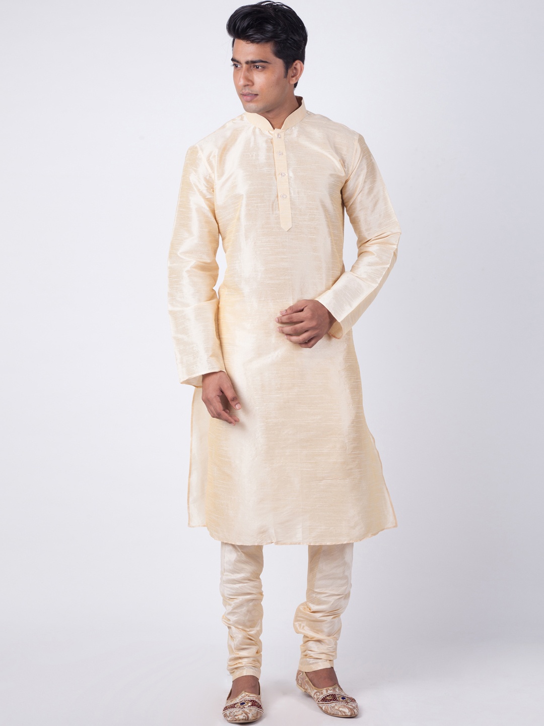 

Sanwara Men Beige Solid Silk Straight Kurta