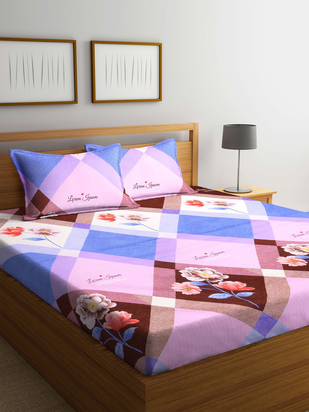 

KLOTTHE Pink & Blue Floral 210 TC Queen Bedsheet with 2 Pillow Covers