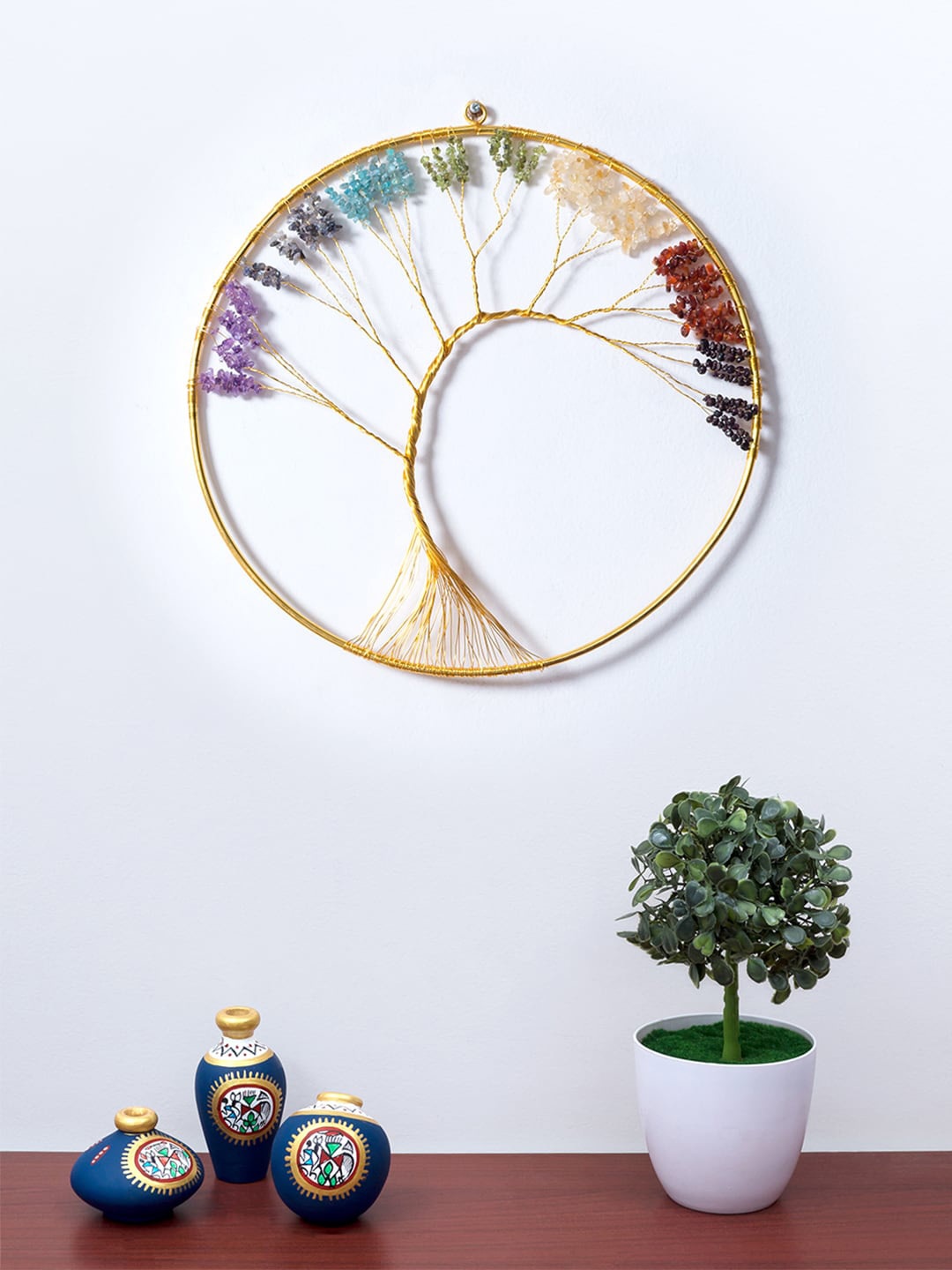 

Golden Peacock Gold-Toned Crystal Studded 7 Chakras Wall Decor