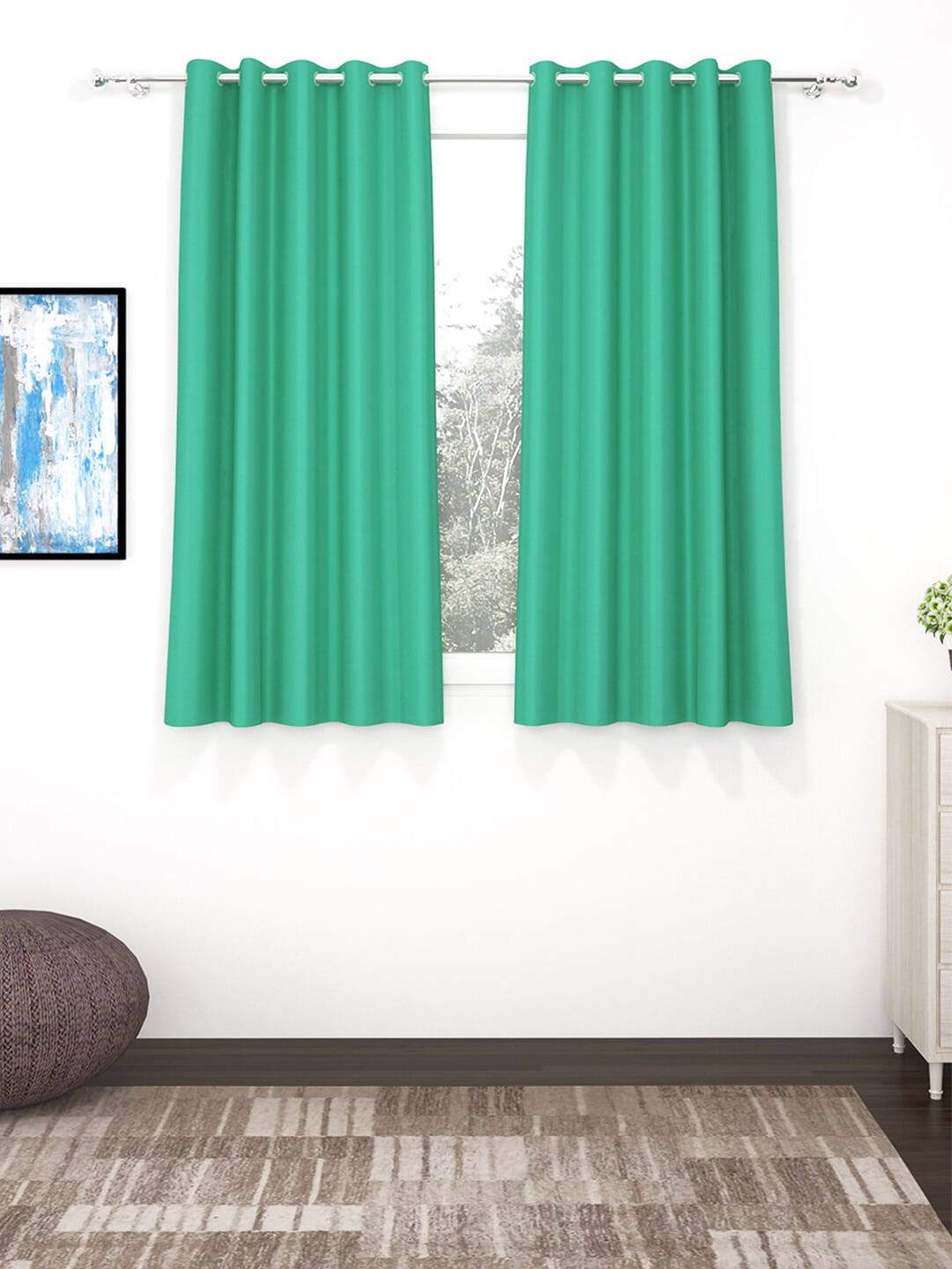 

Story@Home Faux Silk Solid Solid 300GSM Teal Room Darkening Blackout Window Curtain - Set of 2, Green