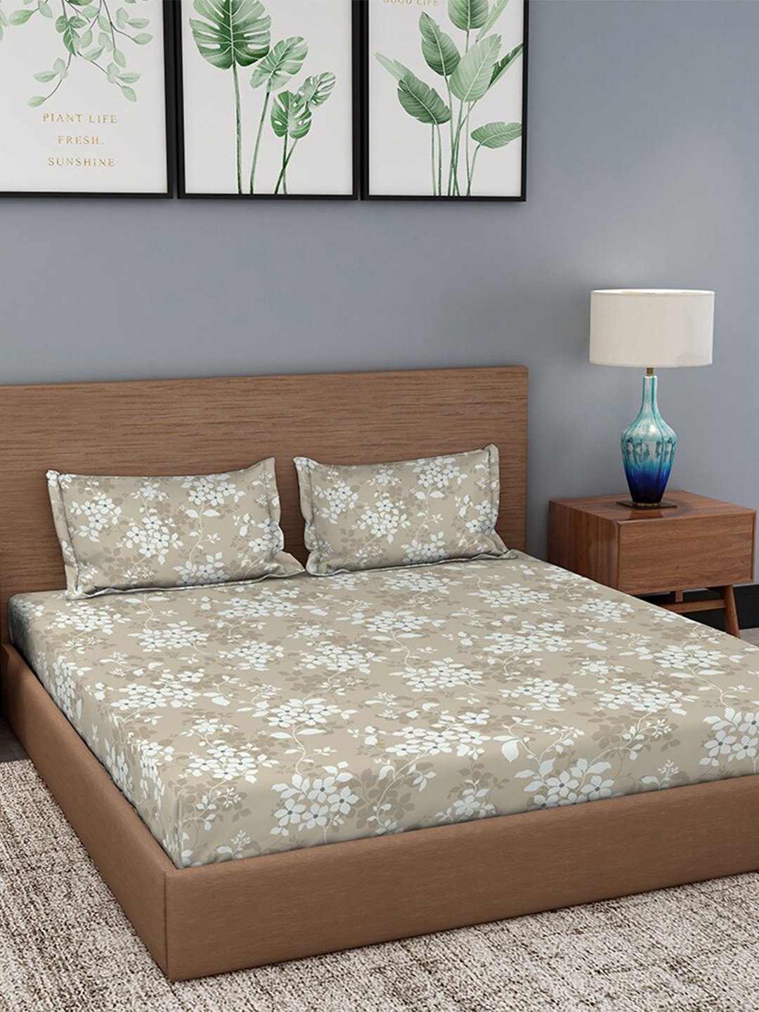 

Duroflex Brown & White Floral 104 TC King Bedsheet with 2 Pillow Covers