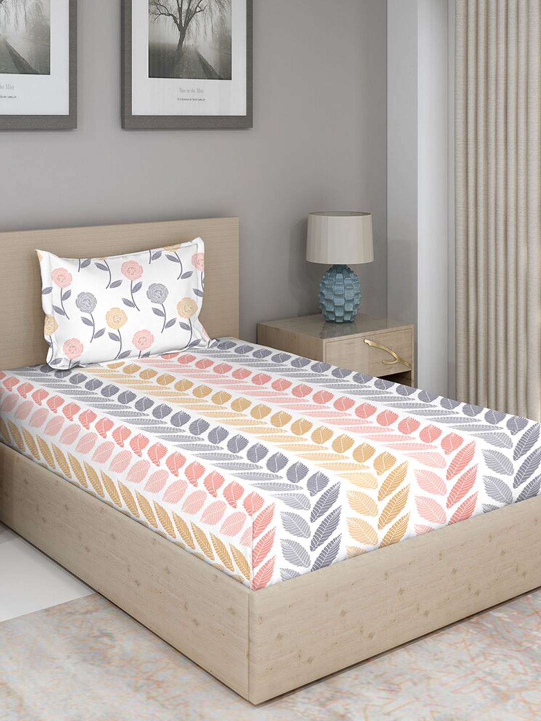 

Duroflex White & Pink Floral 120 TC Single Bedsheet with 1 Pillow Covers