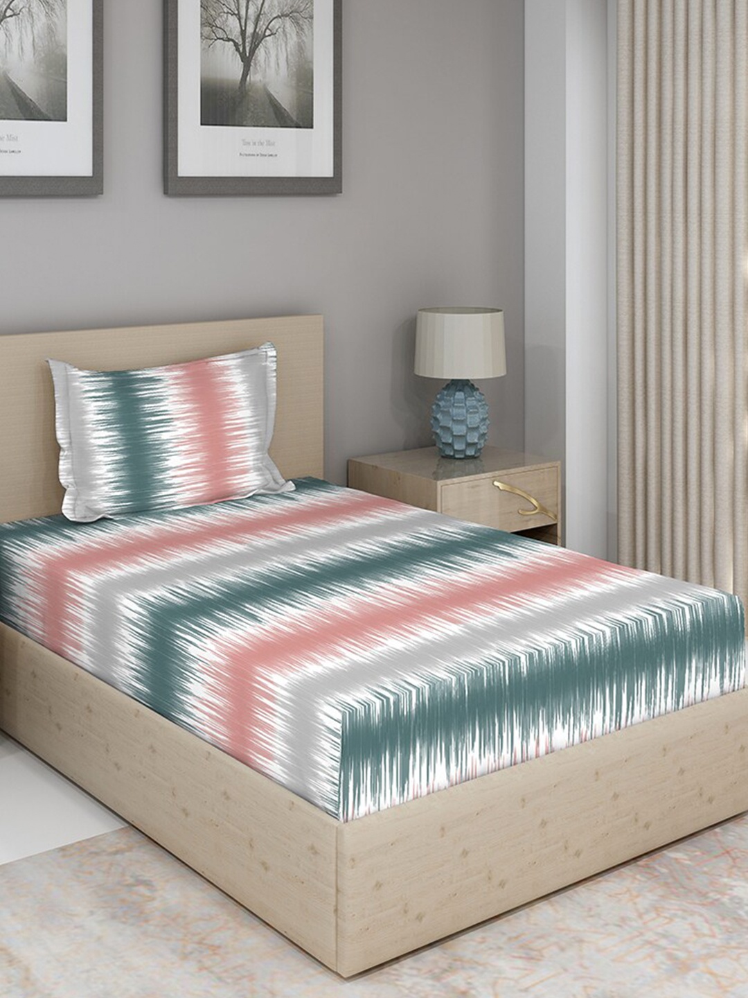 

Duroflex White & Pink Striped 120 TC Single Bedsheet with 1 Pillow Covers