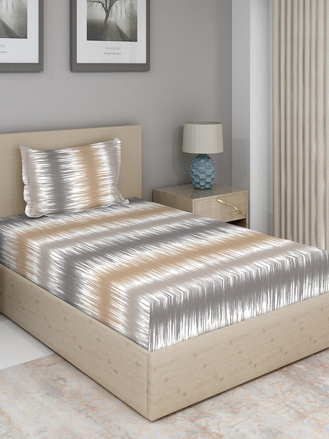 

Duroflex Brown & White 120 TC Cotton Antibacterial Single Bedsheet with 1 Pillow Covers