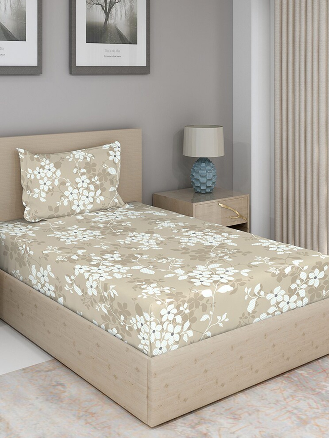 

Duroflex Brown & White 104 TC Cotton Antibacterial Single Bedsheet with 1 Pillow Covers
