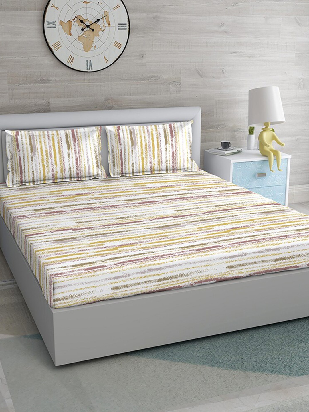 

Duroflex White & Purple Striped 144 TC Queen Bedsheet with 2 Pillow Covers