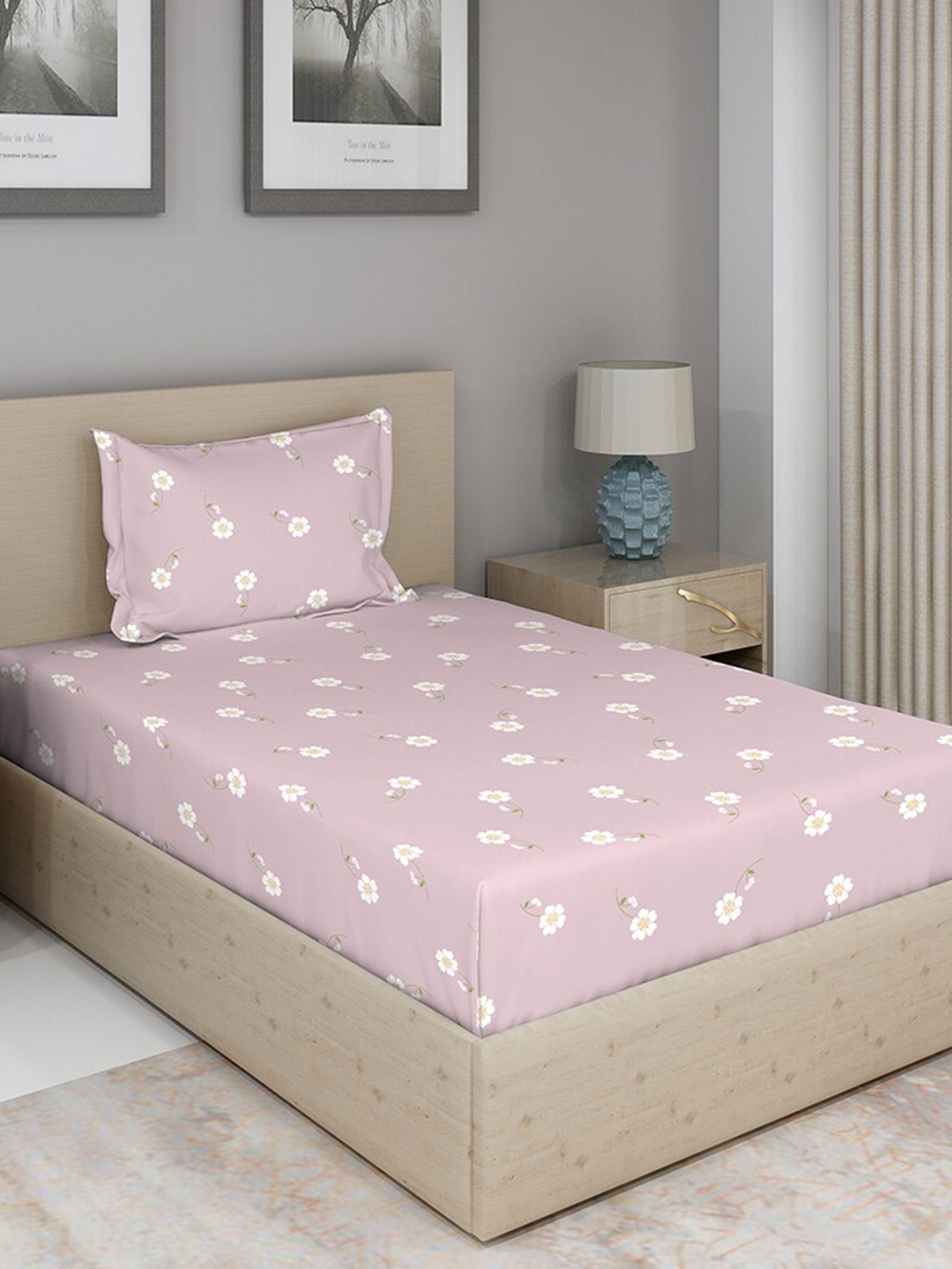 

Duroflex Mauve & White Floral 104 TC Single Bedsheet with 1 Pillow Covers