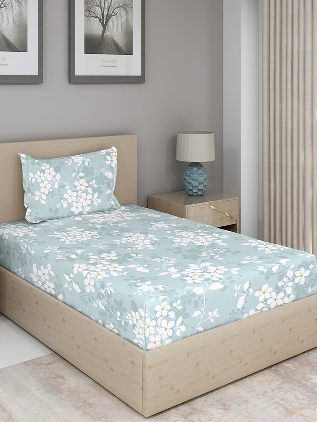 

Duroflex Blue & White Floral 104 TC Single Bedsheet with 1 Pillow Covers