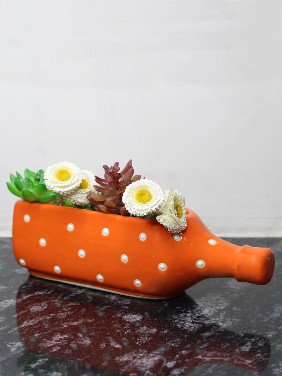 

Wonderland Orange & White Dot Bottle Ceramic Pot