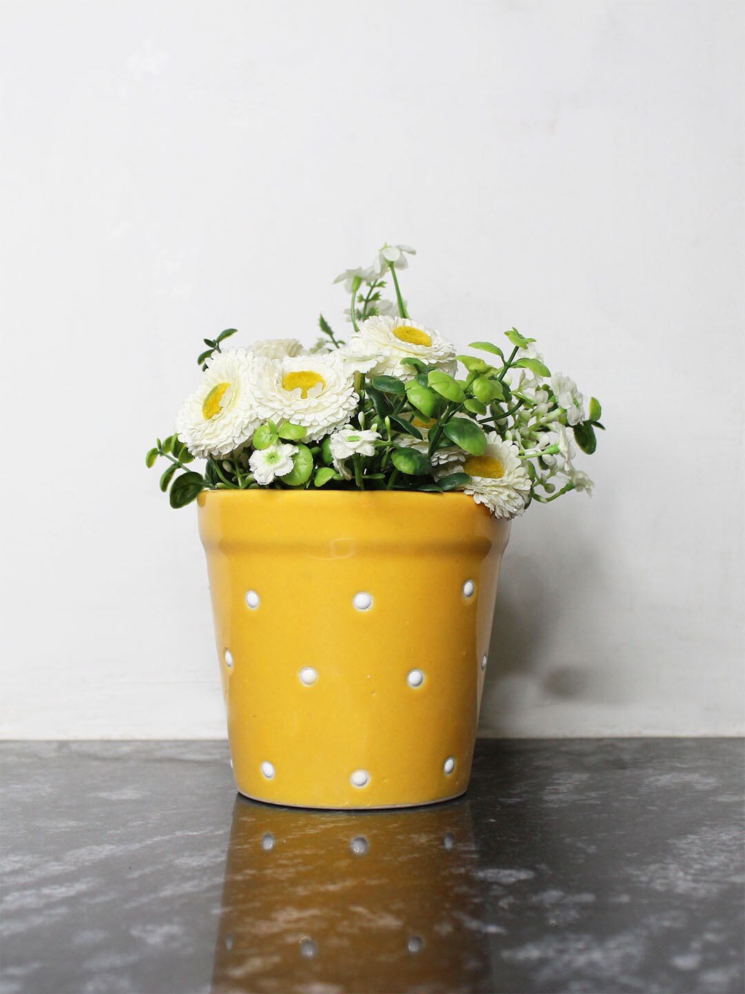 

Wonderland Yellow & White Doted Ceramic Small Planter