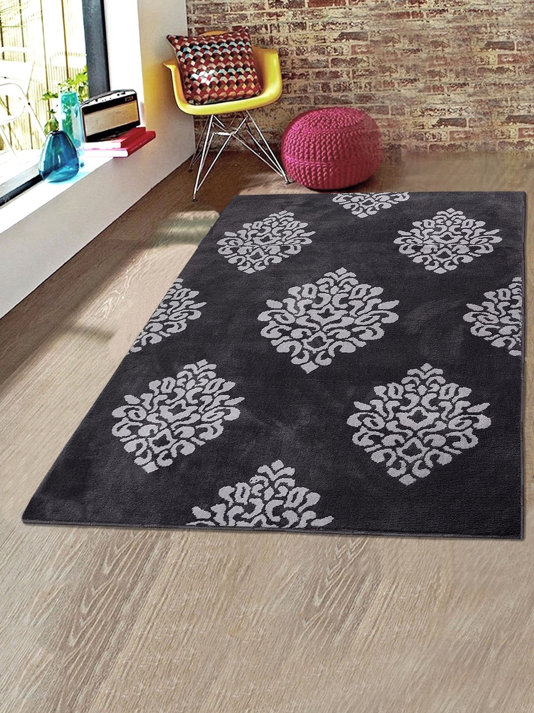 

Saral Home Charcoal Grey & White Ethnic Motifs Printed Microfiber Luxurious Soft Touch Carpet