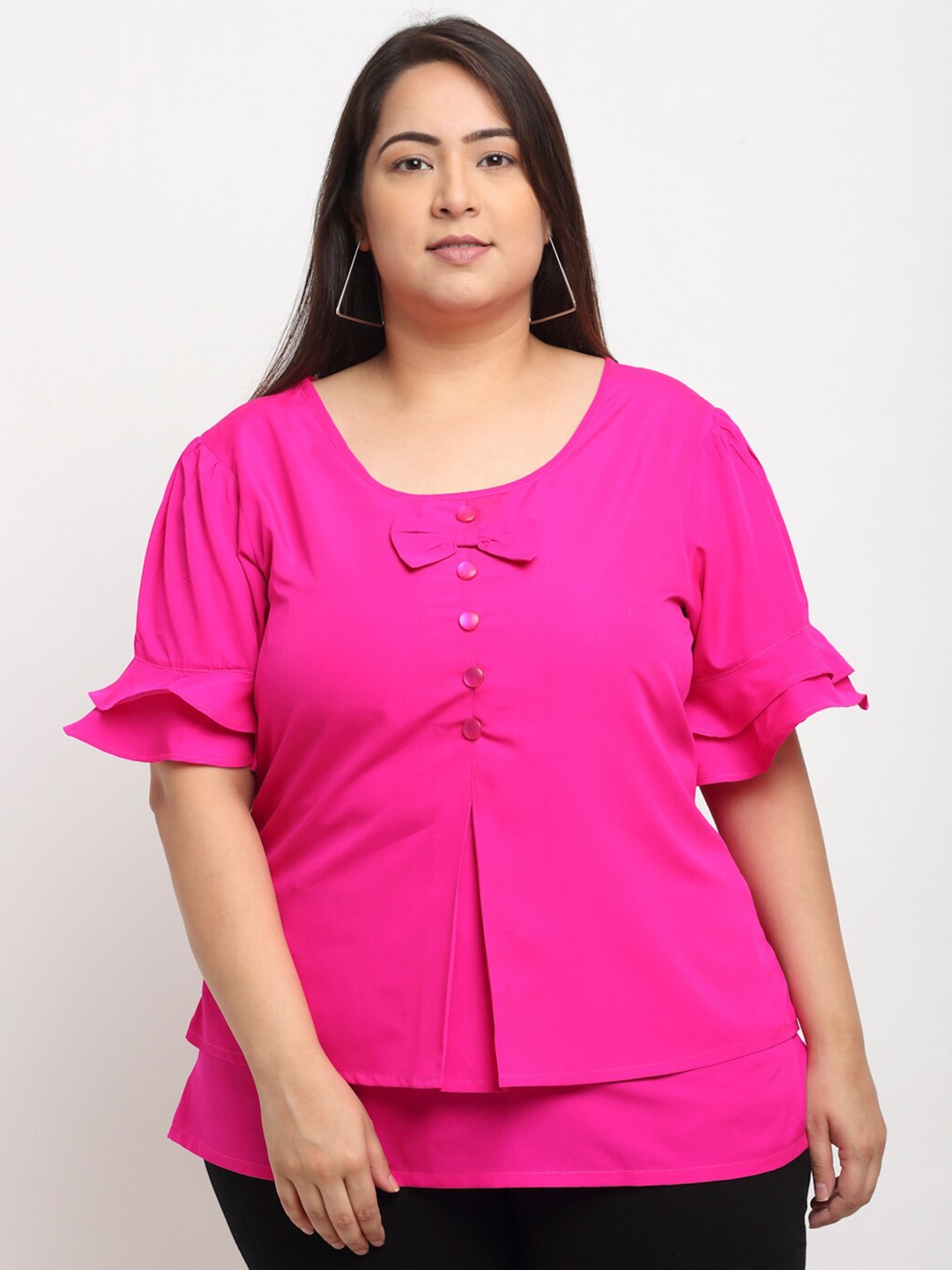 

Flambeur Women Pink Flutter Sleeves Crepe Regular Top
