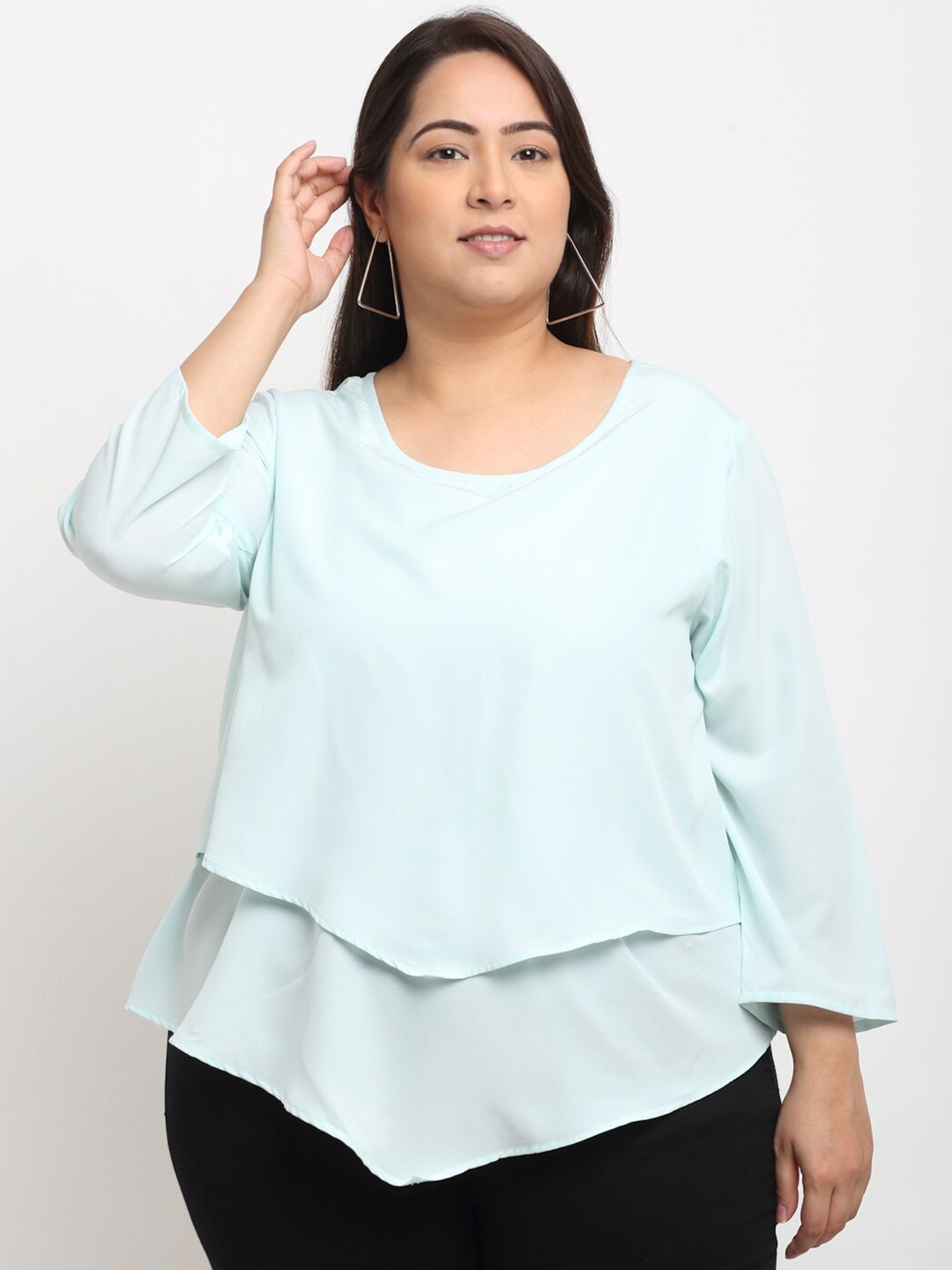 

Flambeur Blue Crepe Layered Plus Size Top