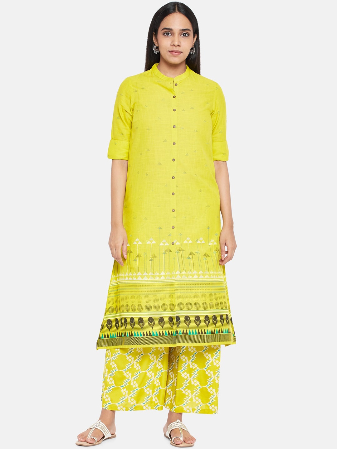 

RANGMANCH BY PANTALOONS Women Yellow & Green Geometric Printed Kurta