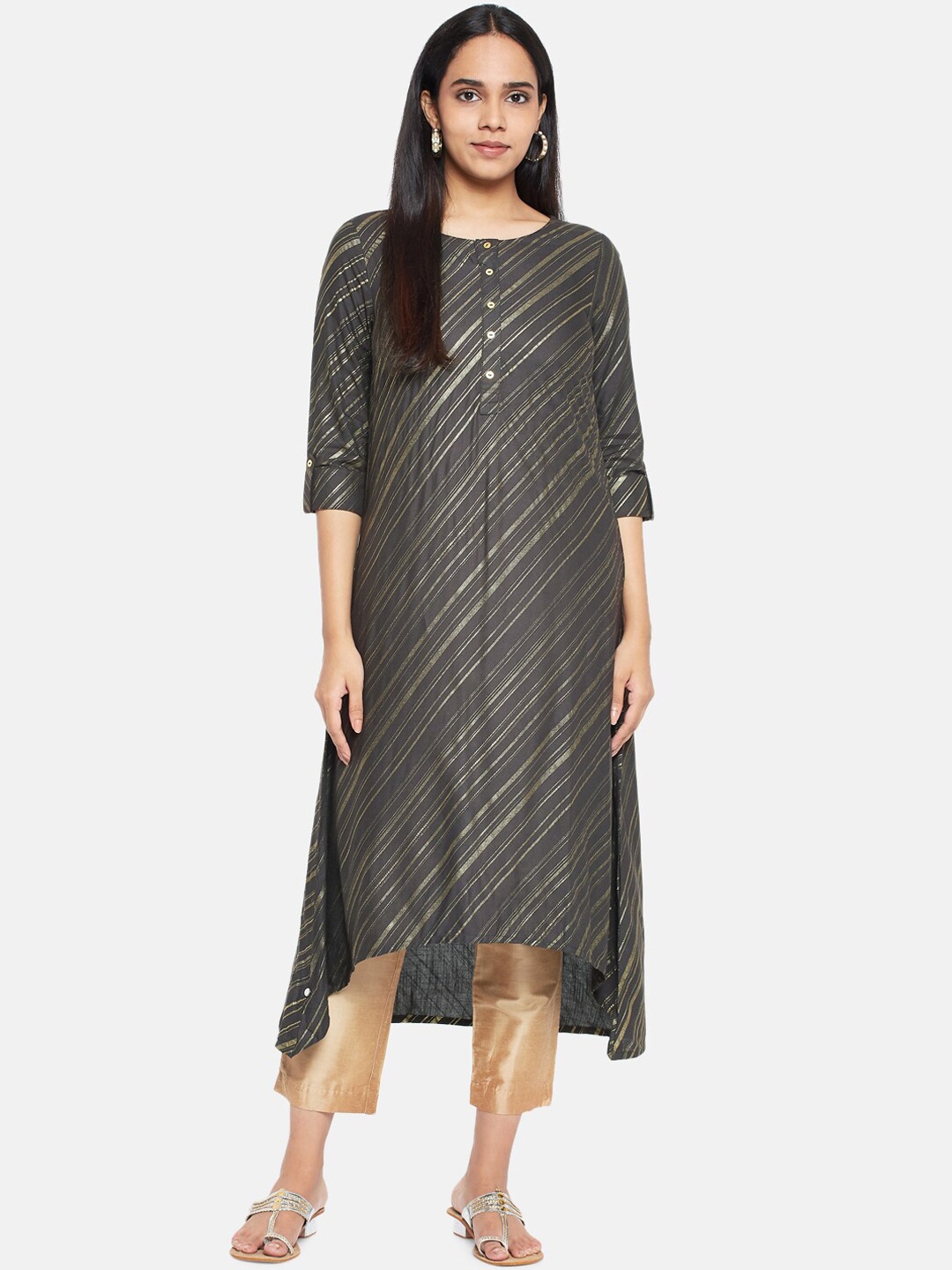 

RANGMANCH BY PANTALOONS Women Charcoal Printed A-Line Kurta