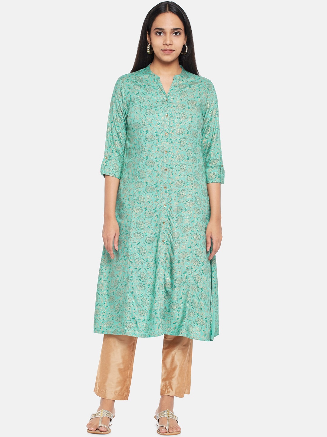 

RANGMANCH BY PANTALOONS Women Turquoise Blue Floral Printed Kurta