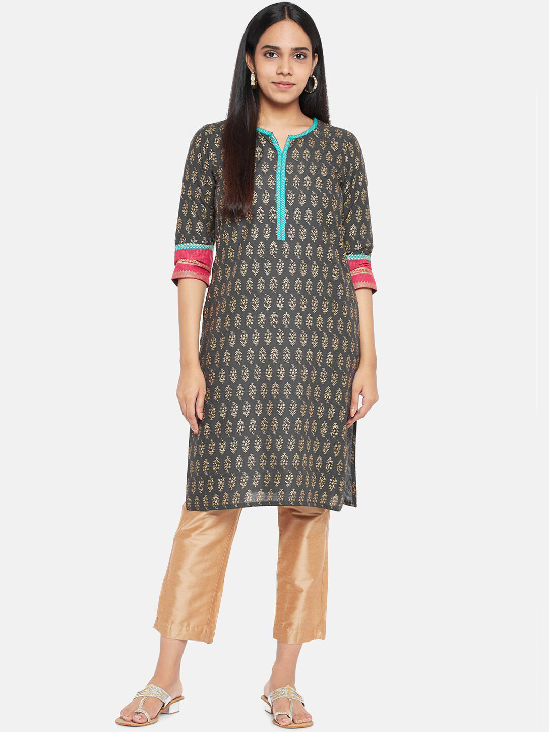 

RANGMANCH BY PANTALOONS Women Charcoal Ethnic Motifs Printed Kurta