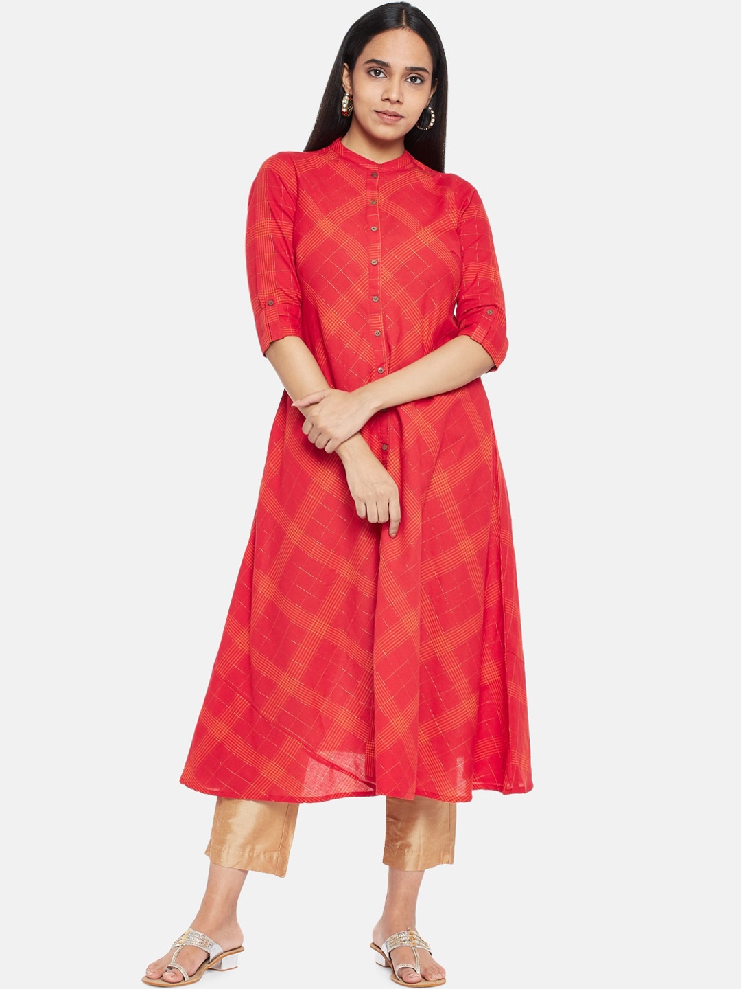 

RANGMANCH BY PANTALOONS Women Red Checked Kurta