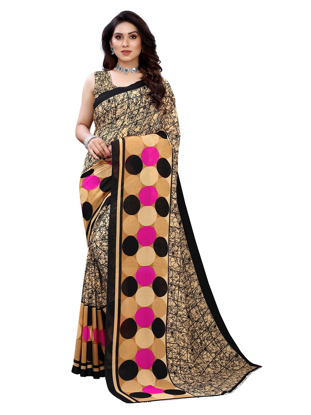 

KALINI Women Beige & Black Printed Pure Georgette Saree