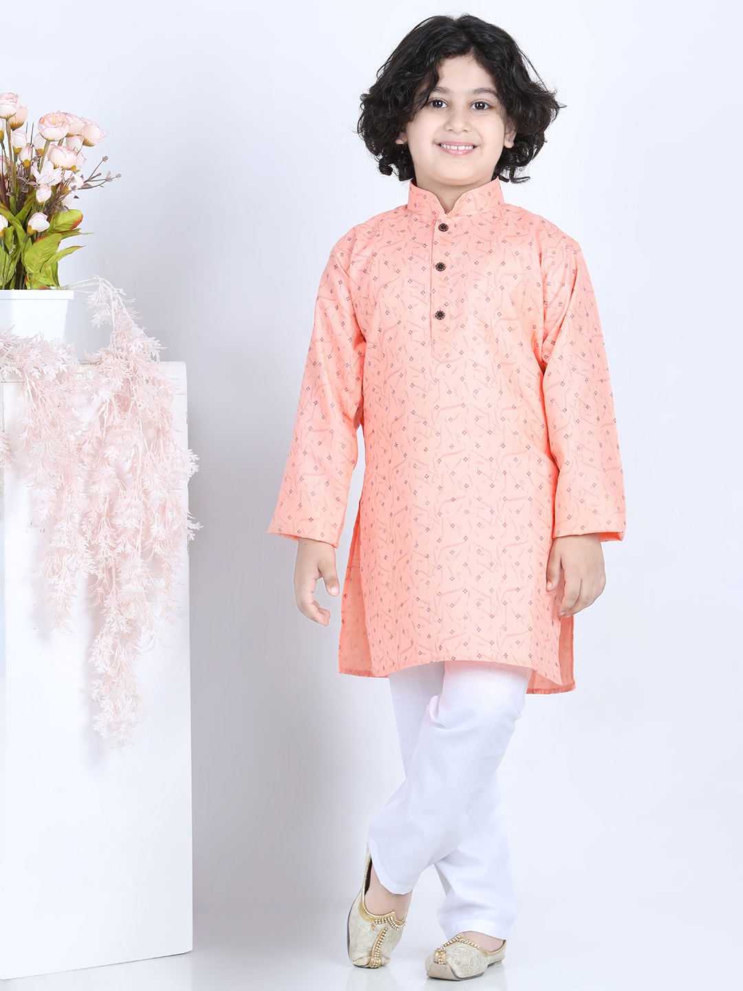 

Kidling Boys Peach Cotton Printed Kurta with Pyjamas