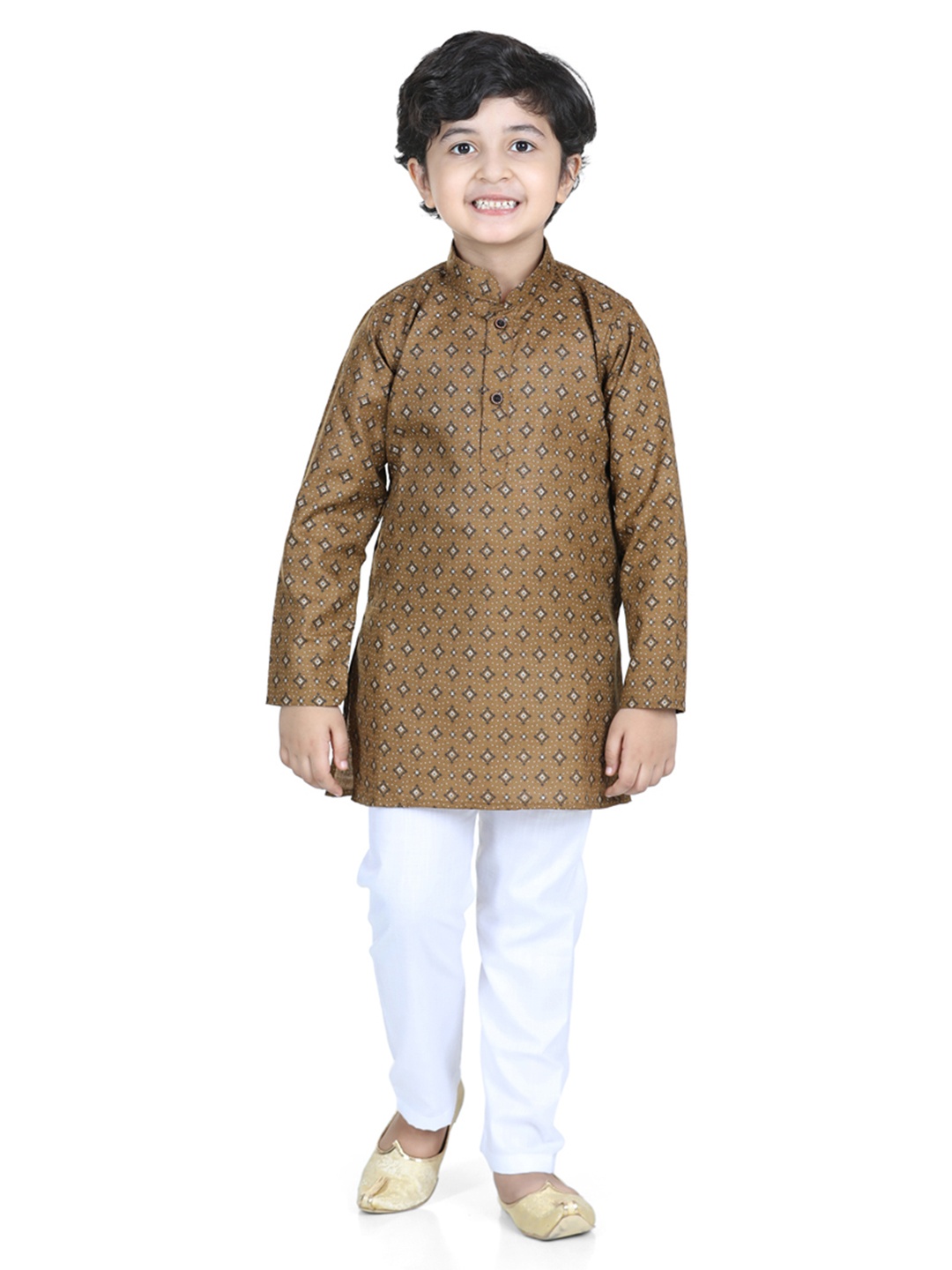 

Kidling Boys Brown Ethnic Motifs Printed Pure Cotton Kurta with Pyjamas